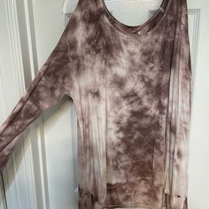 Pink tie die cold shoulder shirt